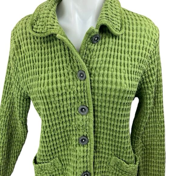 Mod-O-Doc Women's Green Ribbed Knit Button Down Cardigan Sweater Top Size 2 - Picture 3 of 4